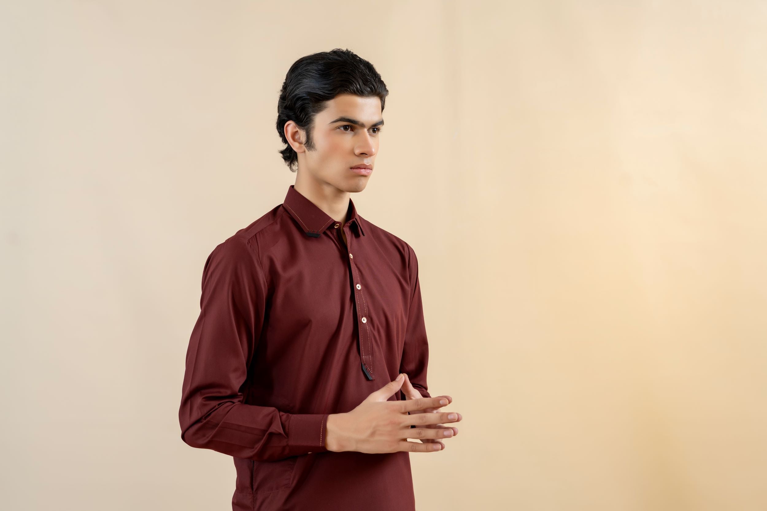 Maroon Wash-and-Wear Shalwar Kameez (2-Piece) - Image 3