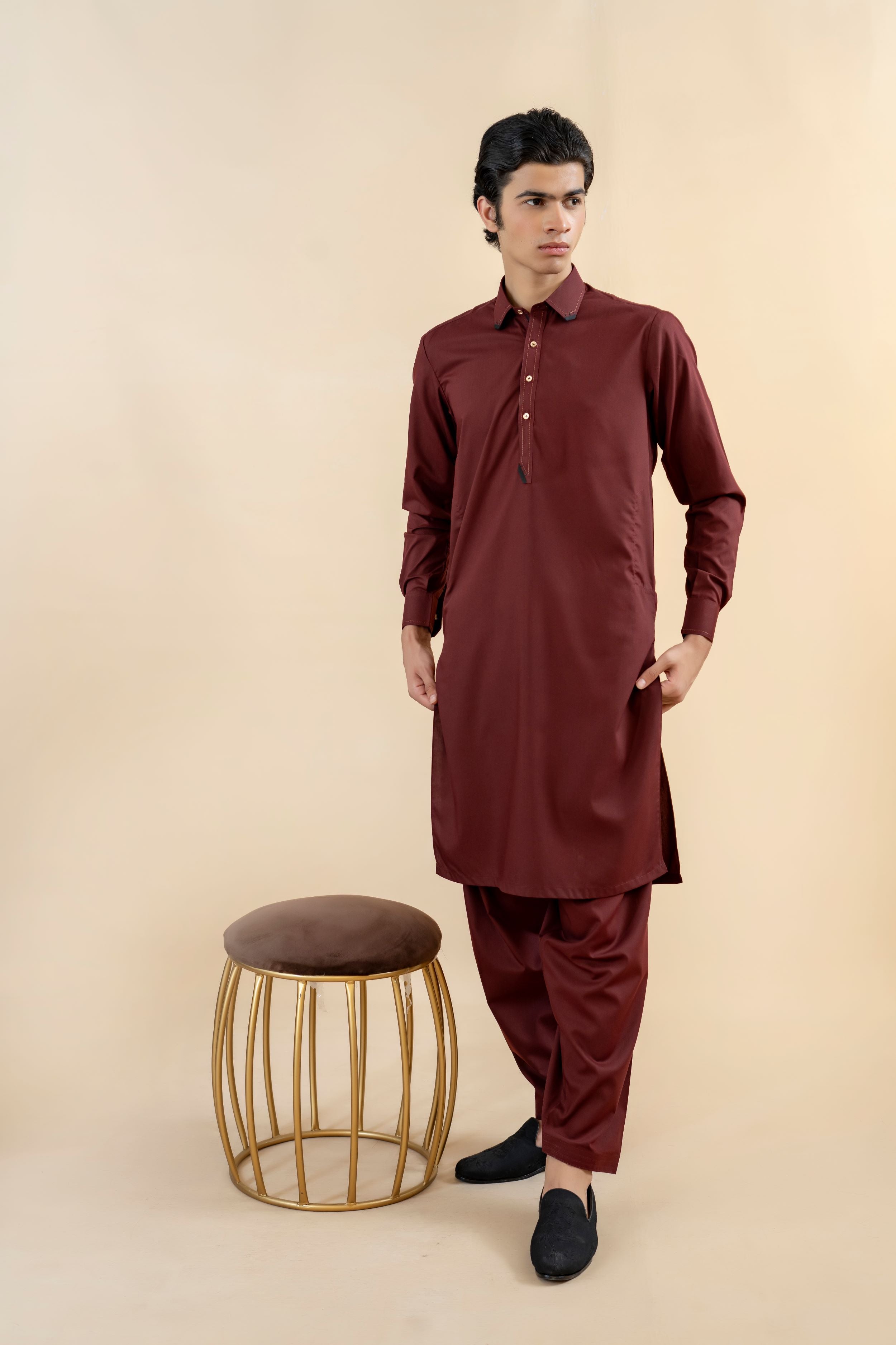 Maroon Wash-and-Wear Shalwar Kameez (2-Piece) - Image 4