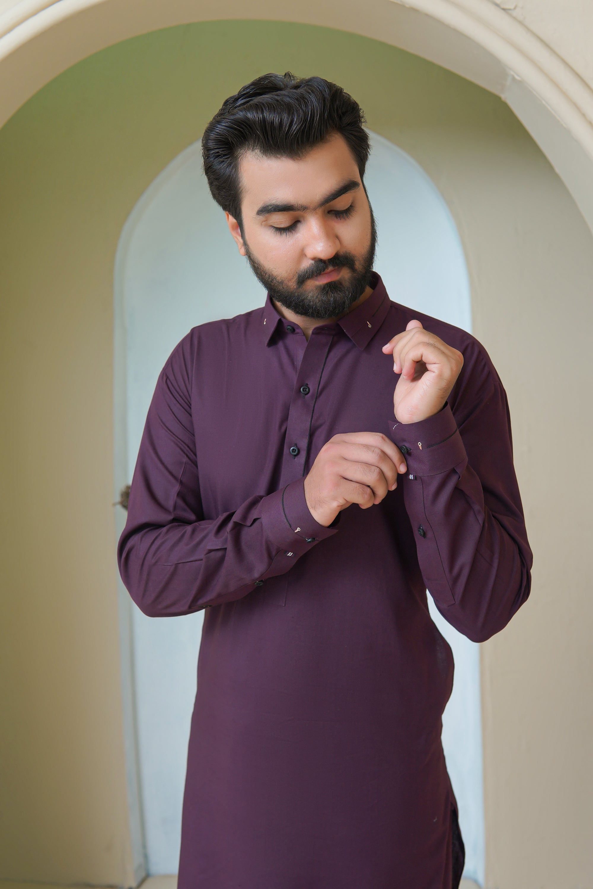 Maroon Embroidered Wash & Wear Shalwar Kameez (2-Piece) - Image 4