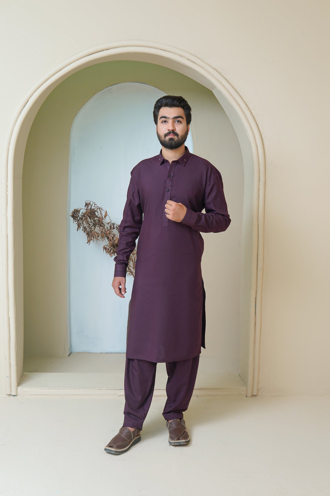 Maroon Embroidered Wash & Wear Shalwar Kameez (2-Piece) - Image 5