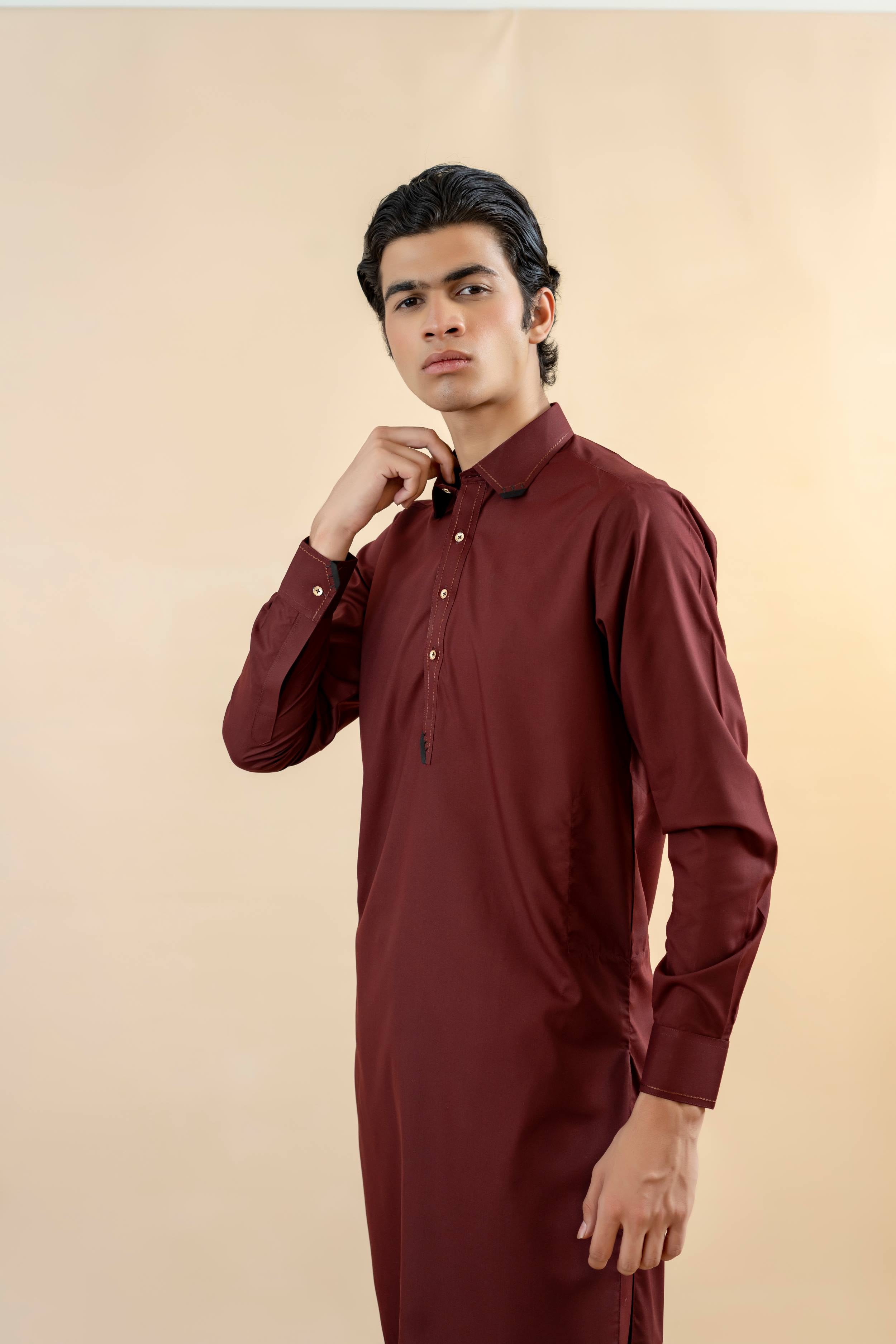 Maroon Wash-and-Wear Shalwar Kameez (2-Piece) - Image 2