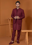 Maroon Embroidered Wash & Wear Prince Coat (3-Piece) - Image 2