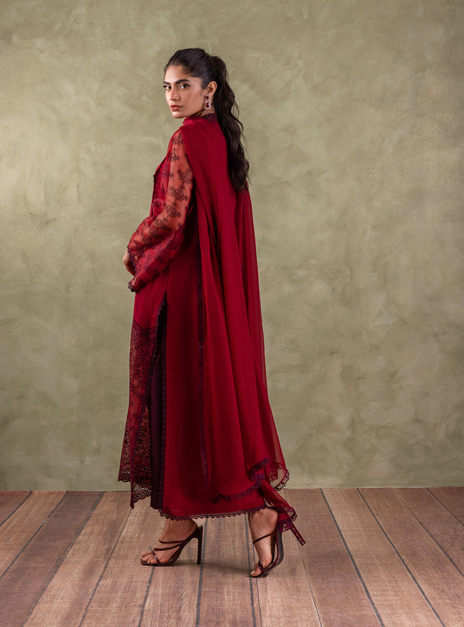 Maroon Chikankari Chiffon Salwar Kameez (3-Piece) - Image 2