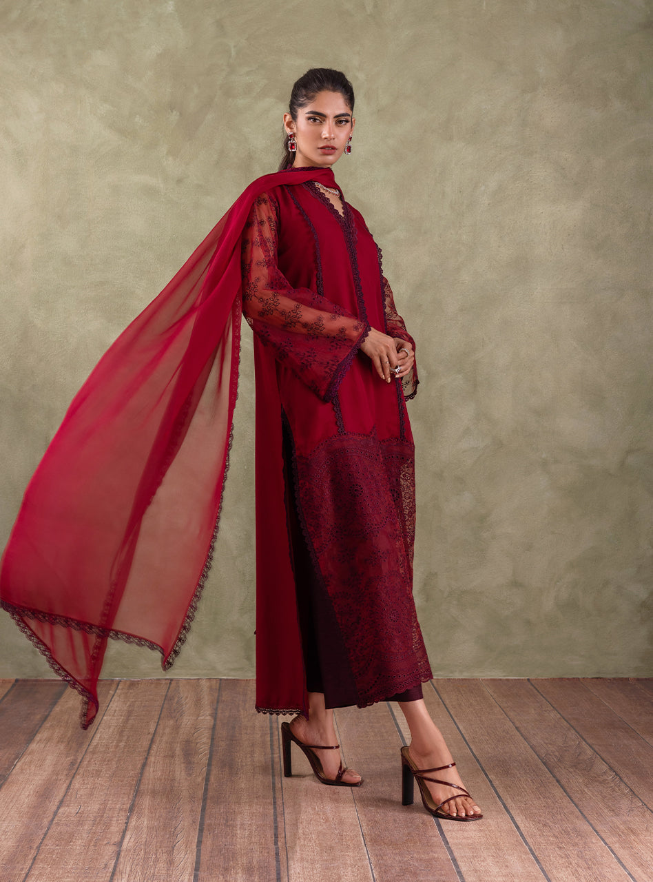 Maroon Chikankari Chiffon Salwar Kameez (3-Piece) - Image 6