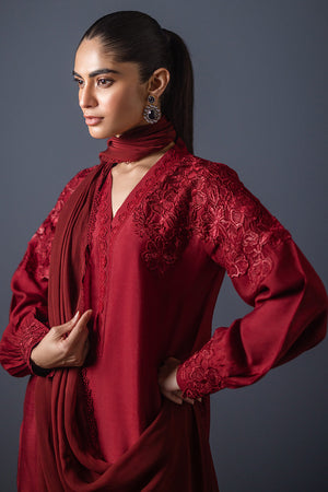 Maroon Floral Embroidered Cotton Silk Salwar Kameez (3-Piece) - Image 4