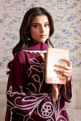 Deep Maroon Embroidered Georgette Chiffon Salwar Kameez (3-Piece) - Image 5
