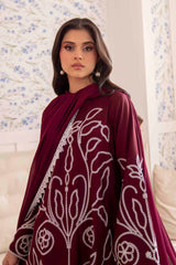 Deep Maroon Embroidered Georgette Chiffon Salwar Kameez (3-Piece) - Image 7