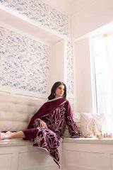Deep Maroon Embroidered Georgette Chiffon Salwar Kameez (3-Piece) - Image 8