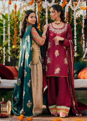 Maroon Embroidered Korean Silk Salwar Kameez (3-Piece) - Image 7