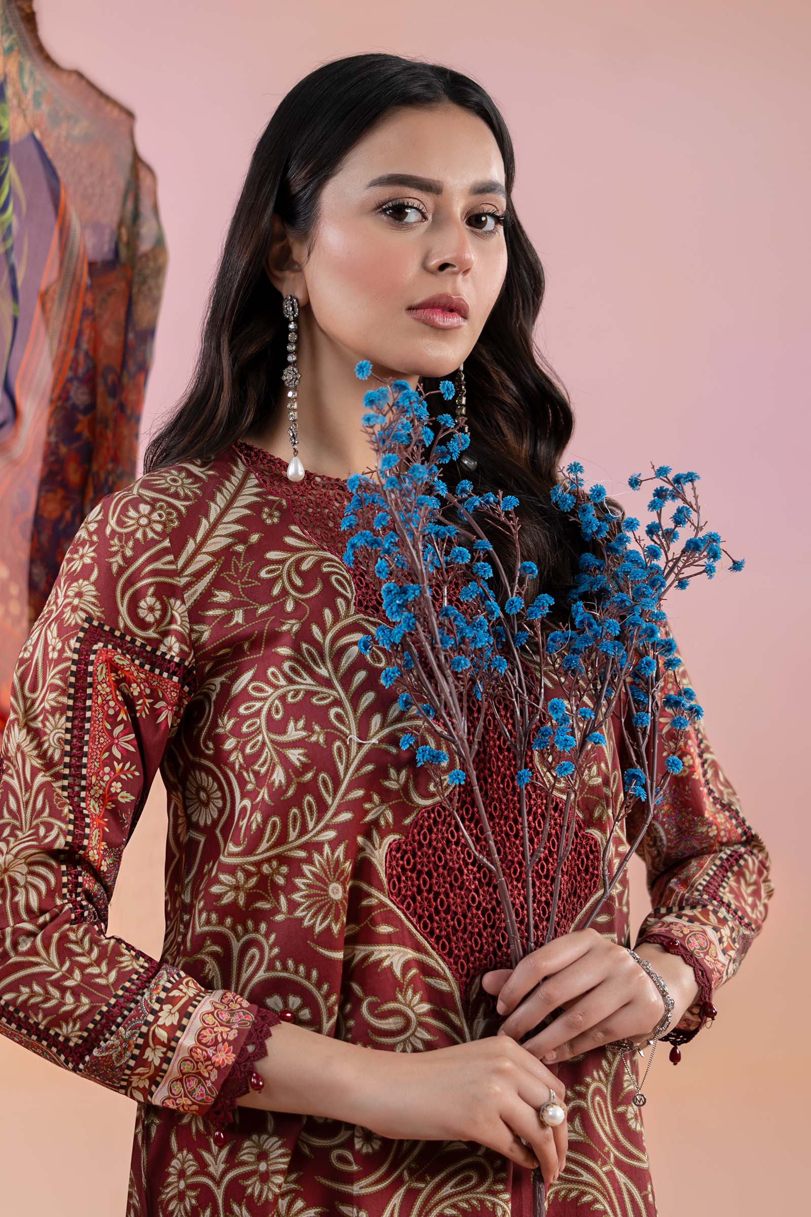 Maroon Embroidered Lawn & Cambric 3-Piece Suit - Image 2