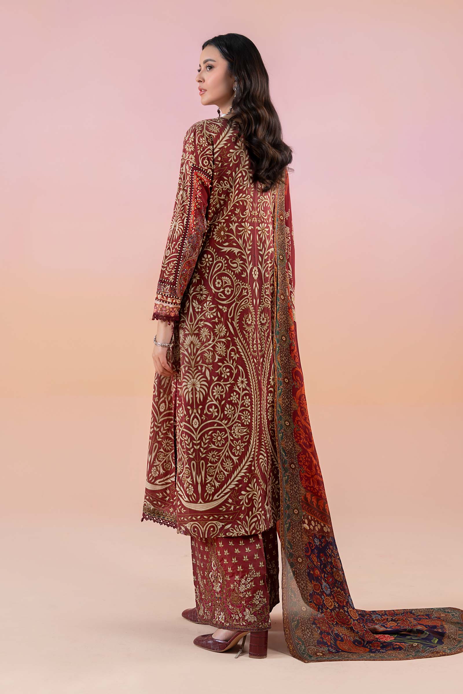 Maroon Embroidered Lawn & Cambric 3-Piece Suit - Image 6