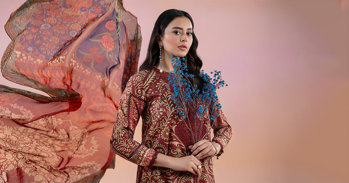 Maroon Embroidered Lawn & Cambric 3-Piece Suit - Image 7