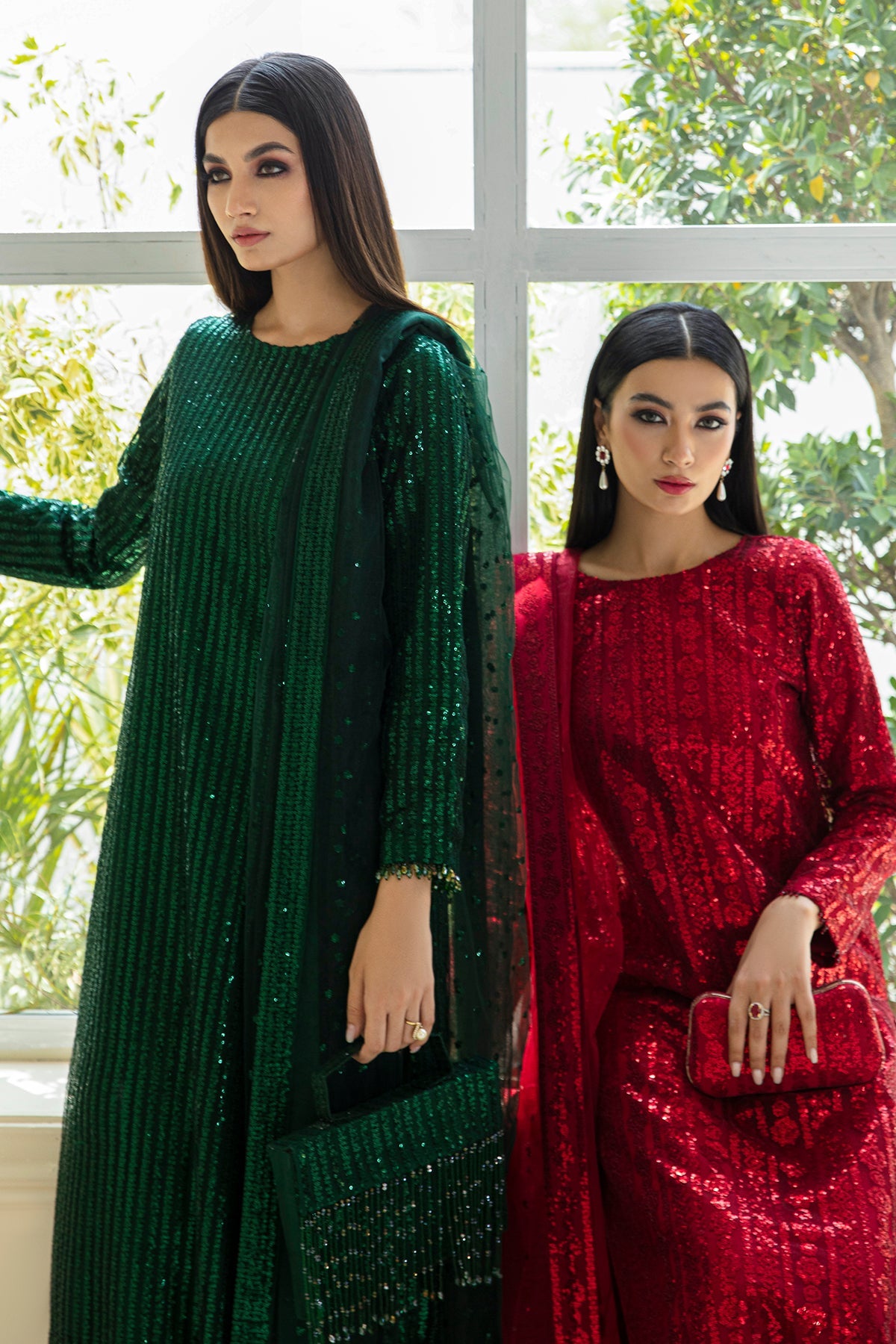 Maroon Sequinned Net Salwar Kameez (3-Piece) - Image 6