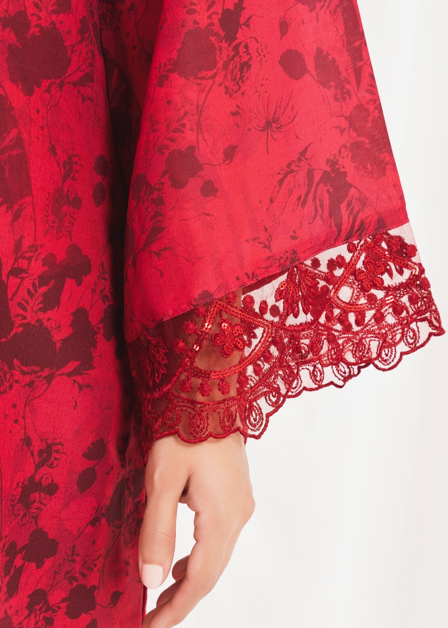 Pakistani Maroon Printed Poly Lawn Kurta Set (2-Piece) - Image 7