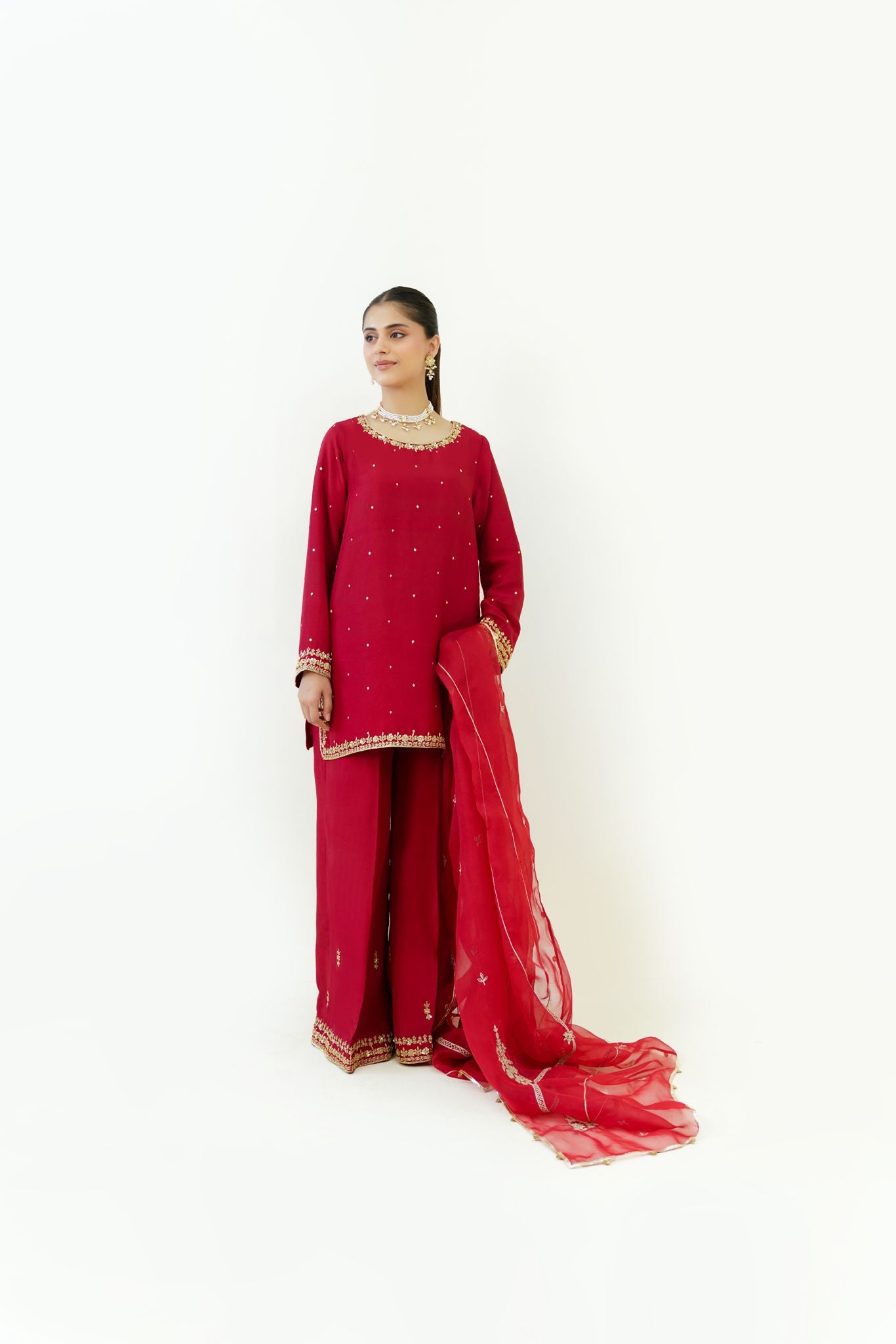 Maroon Gold Handworked Raw Silk Salwar Kameez (3-Piece) - Image 3