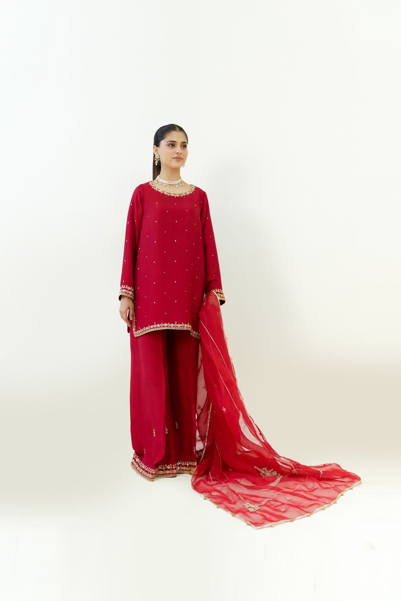 Maroon Gold Handworked Raw Silk Salwar Kameez (3-Piece) - Image 4