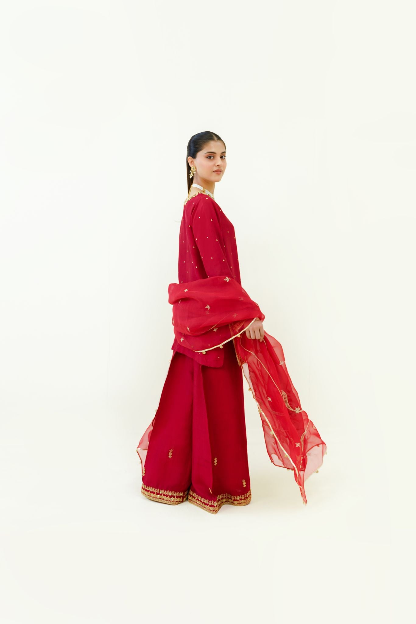 Maroon Gold Handworked Raw Silk Salwar Kameez (3-Piece) - Image 5