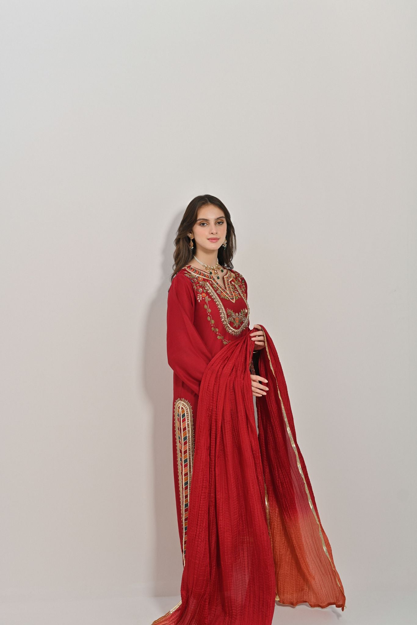 Maroon Hand-Embellished Raw Silk Salwar Kameez (3-Piece) - Image 1