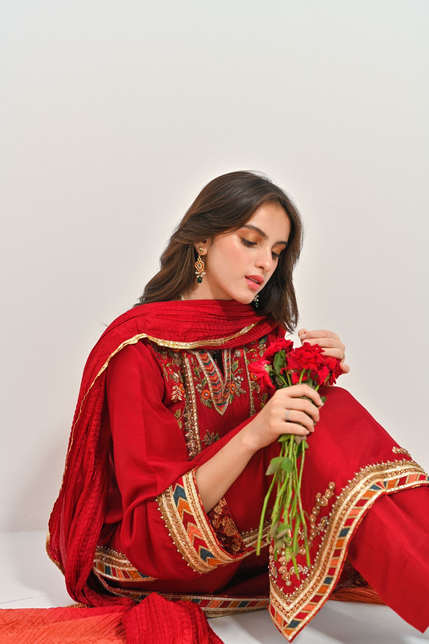 Maroon Hand-Embellished Raw Silk Salwar Kameez (3-Piece) - Image 5