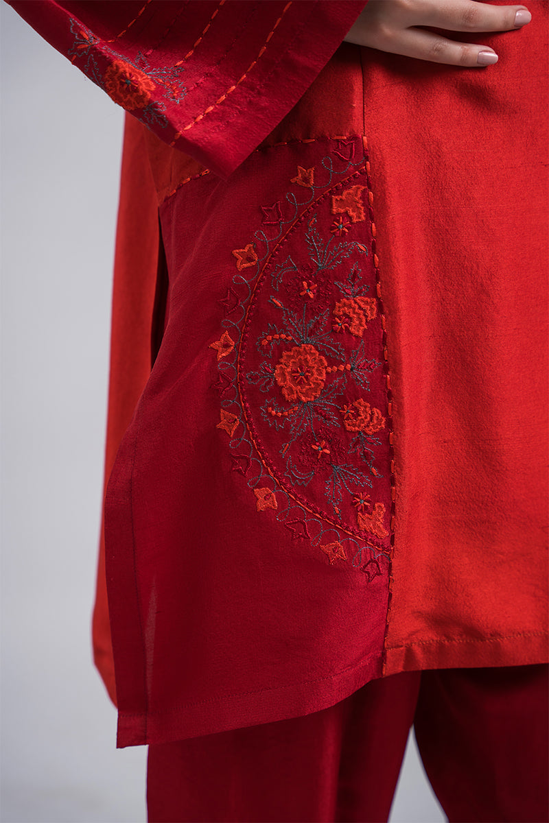 Tangerine Maroon Embroidered Silk Salwar Kameez (2-Piece) - Image 5