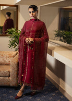 Burgundy Screen-Printed Raw Silk Salwar Kameez (3-Piece) - Image 2