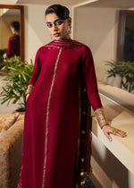 Burgundy Screen-Printed Raw Silk Salwar Kameez (3-Piece) - Image 5