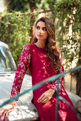 Pakistani Garnet Silver Naqshi Raw Silk Salwar Kameez (3-Piece) - Image 3