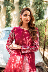 Pakistani Garnet Silver Naqshi Raw Silk Salwar Kameez (3-Piece) - Image 5