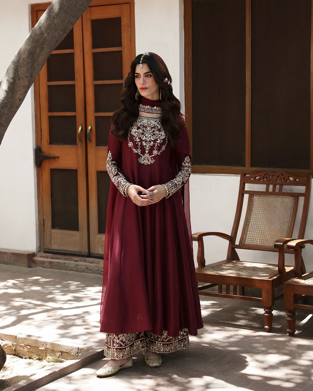 Maroon Embroidered Raw Silk Long Shirt (3-Piece) - Image 7