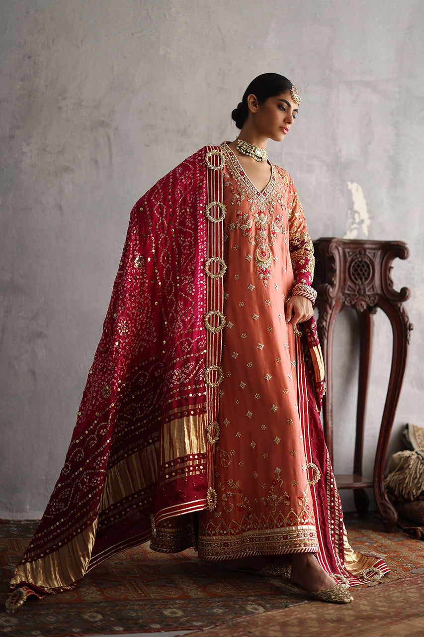 Rust Zardozi Raw Silk Salwar Kameez (3-Piece) - Image 1