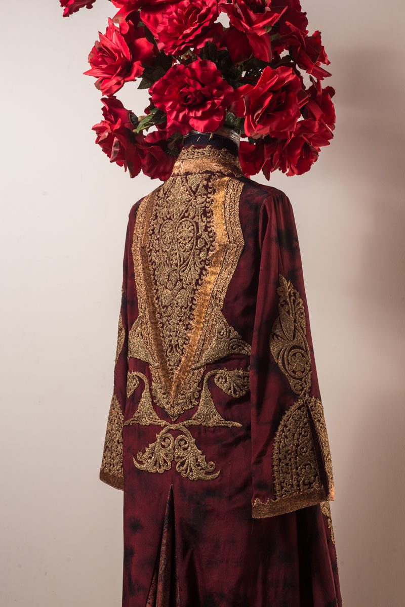 Maroon Embroidered Sheesha Silk Jacket Set (3-Piece) - Image 6