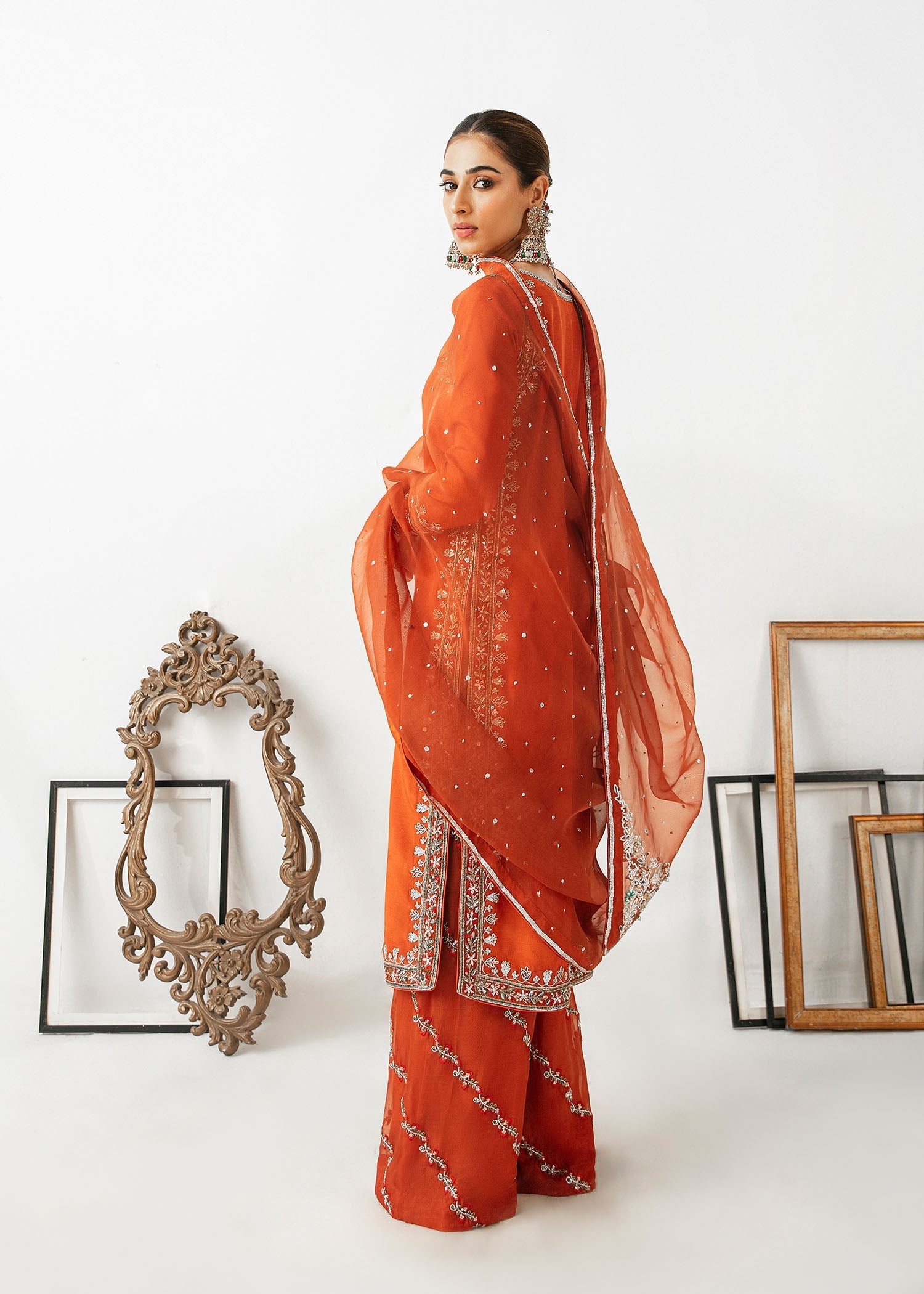 Rust Embroidered Thai Silk Kurta Set (3-Piece) - Image 4