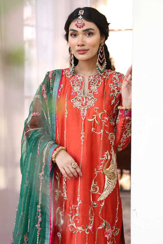 Rust Zardozi & Gota Tissue Silk Salwar Kameez (3-Piece) - Image 3