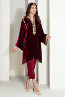 Maroon Embroidered Velvet Salwar Kameez (3-Piece) - Image 2