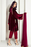 Maroon Embroidered Velvet Salwar Kameez (3-Piece) - Image 5