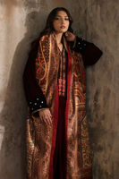 Pakistani Maroon Handworked Velvet Salwar Kameez (3-Piece) - Image 3