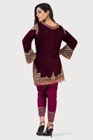 Pakistani Maroon Embroidered Velvet Salwar Kameez (3-Piece) - Image 3