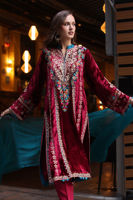 Pakistani Maroon Embroidered Velvet Salwar Kameez (3-Piece) - Image 3