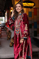Pakistani Maroon Embroidered Velvet Salwar Kameez (3-Piece) - Image 4