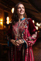 Pakistani Maroon Embroidered Velvet Salwar Kameez (3-Piece) - Image 5