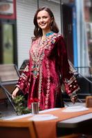 Pakistani Maroon Embroidered Velvet Salwar Kameez (3-Piece) - Image 7