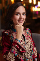 Pakistani Maroon Embroidered Velvet Salwar Kameez (3-Piece) - Image 8