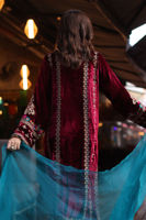Pakistani Maroon Embroidered Velvet Salwar Kameez (3-Piece) - Image 9