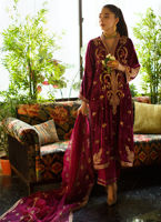 Deep Berry Hand-Worked Velvet Salwar Kameez (3-Piece) - Image 2