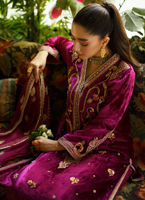 Deep Berry Hand-Worked Velvet Salwar Kameez (3-Piece) - Image 5