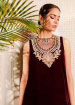 Maroon Zardozi Velvet Shirt with Silk Pants (2-Piece) - Image 3