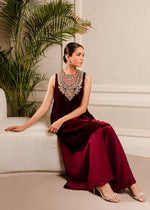 Maroon Zardozi Velvet Shirt with Silk Pants (2-Piece) - Image 4