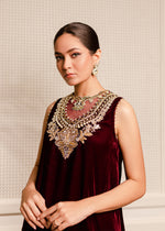 Maroon Zardozi Velvet Shirt with Silk Pants (2-Piece) - Image 5