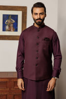 Burgundy Boski Linen Kurta Shalwar (2-Piece) - Image 3