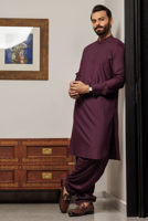 Burgundy Boski Linen Kurta Shalwar (2-Piece) - Image 4